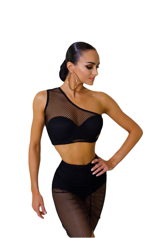 One shoulder Fishnet Top