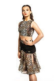𝟐𝟒" 𝐖𝐚𝐢𝐬𝐭 Drop Waisted Centre Ruched Skirt with Leopard Frill & Integrated Belt