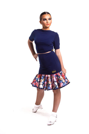 𝟓-𝟔 𝐘𝐞𝐚𝐫𝐬 Navy Drop Waisted Skirt With Bouquet Frill