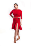 𝟐𝟐" 𝐖𝐚𝐢𝐬𝐭 Red Panelled Skirt With Splits