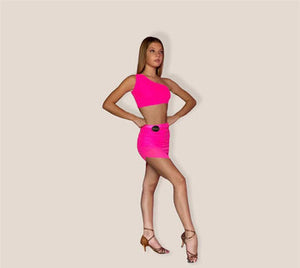 𝟐𝟐" 𝐖𝐚𝐢𝐬𝐭 Pink Mesh Ruched Skirt