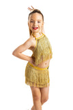 𝟓-𝟔 𝐘𝐞𝐚𝐫𝐬  Shake it! Gold Raglan Fringe Top