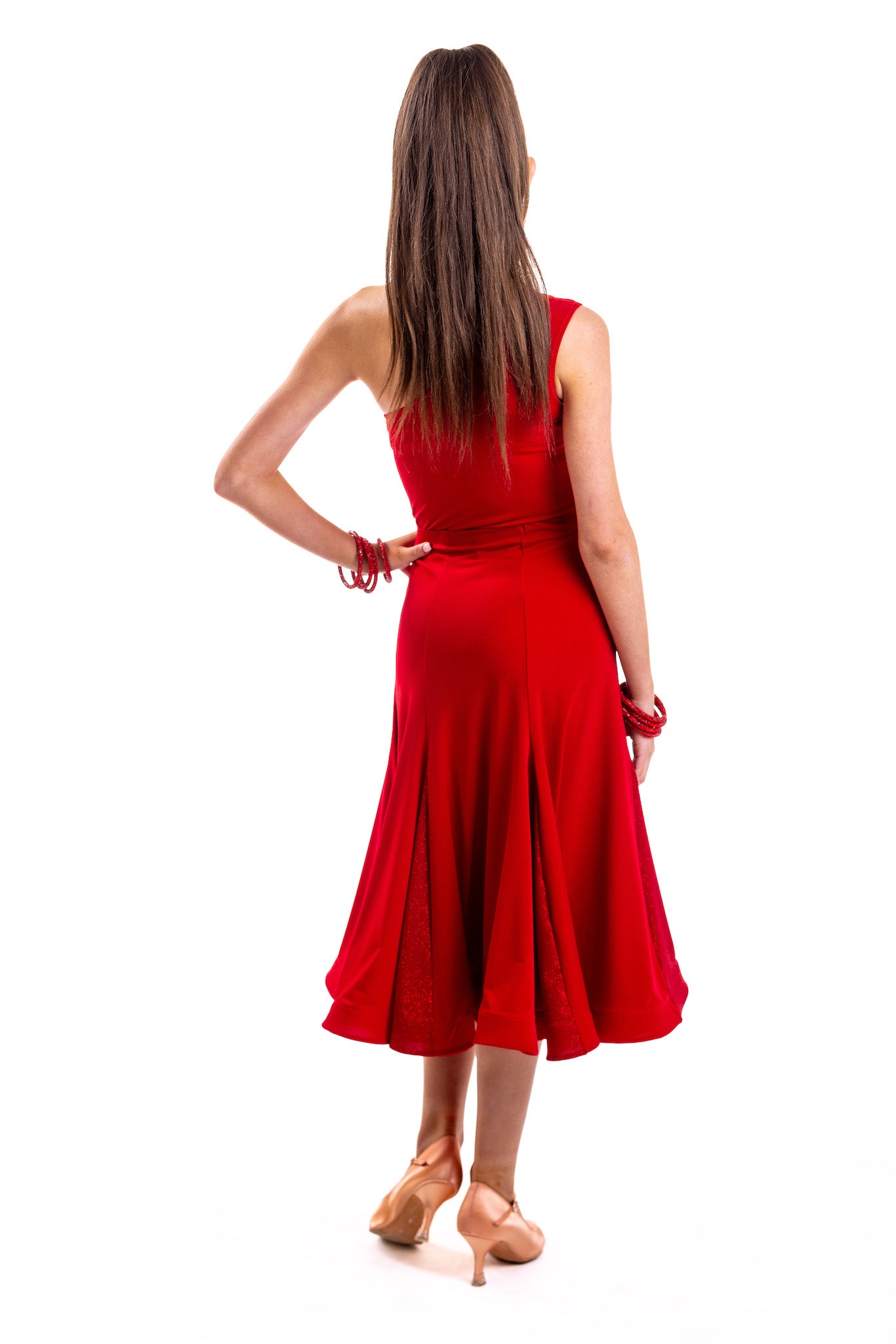 Red Ballroom Skirt with Sparkle Godets