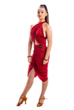 Red Long Ruched Sparkle Skirt