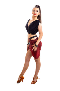 Red Glitz centre ruched Cut out skirt