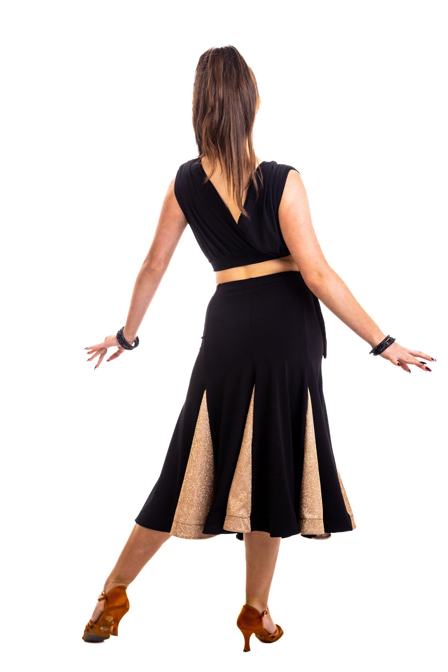 Black Ballroom Skirt with Gold Glitz Inserts