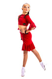Red Crepe Side Ruched Frill Skirt