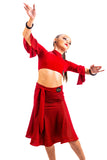 Red Sparkle Ballroom Skirt With Intergrated Belt