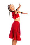 Red Sparkle Ballroom Skirt With Intergrated Belt