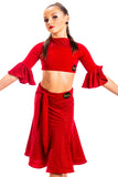 Red Sparkle Ballroom Skirt With Intergrated Belt