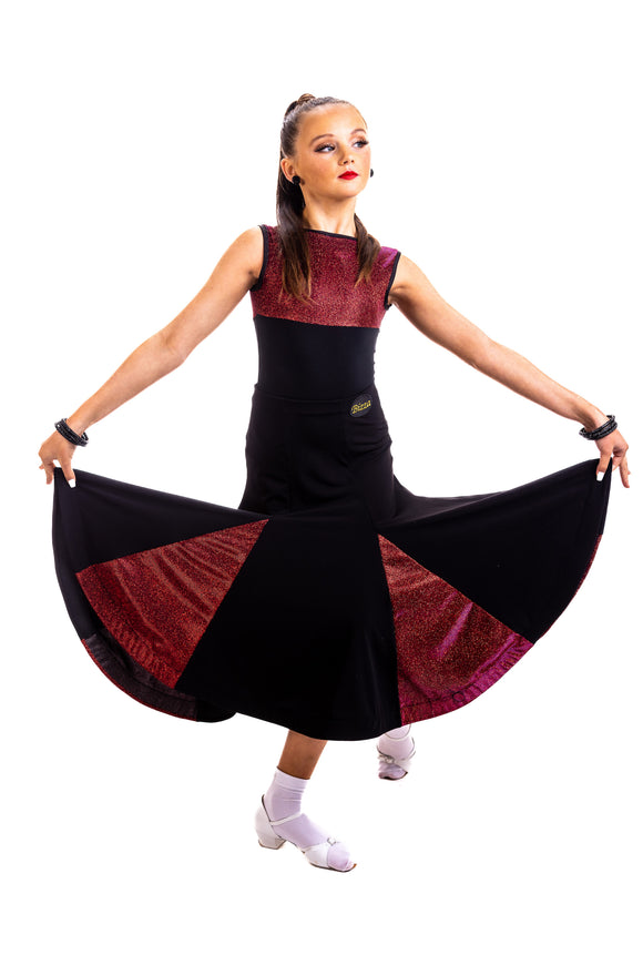Black Ballroom Skirt with Red Glitz inserts
