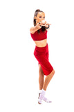 Red Sparkle Long Centre Ruched Skirt