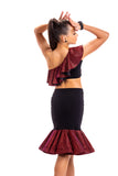 Black Crop Top With Red Glitz Frill