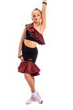 Black Crop Top With Red Glitz Frill