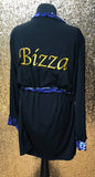 Black branded Dressing Gown With Purple Leopard Trim