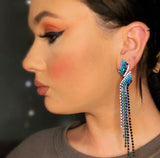 Blue Shade Diamante Tassel Earrings