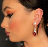 Red Diamante Drop Earrings