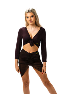 Brown Mesh Ruched Skirt - Reversible -
