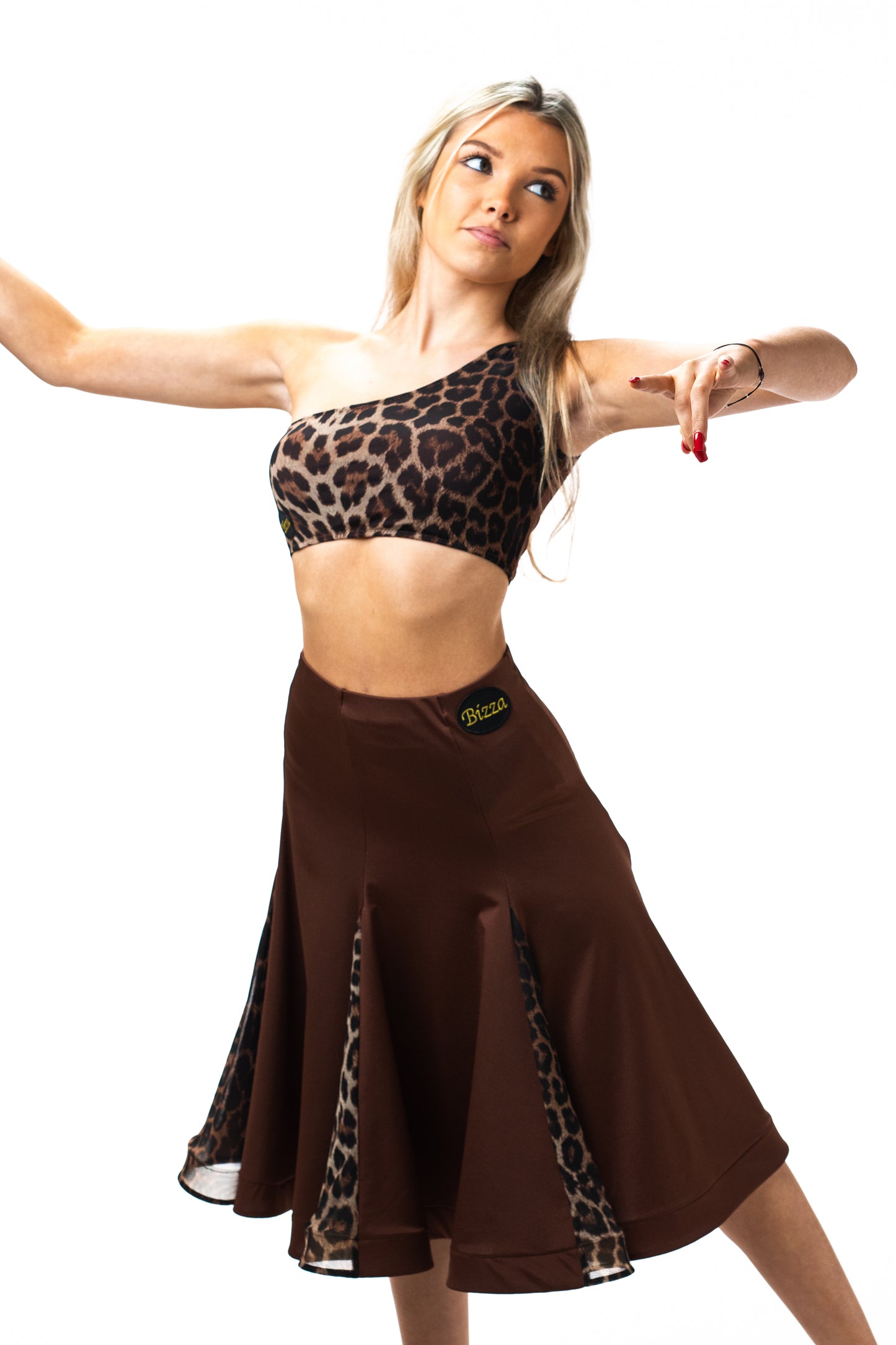 One Shoulder Brown & Leopard Crop Top