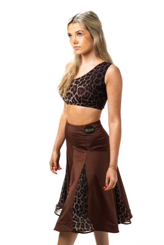 One Shoulder Brown & Leopard Crop Top