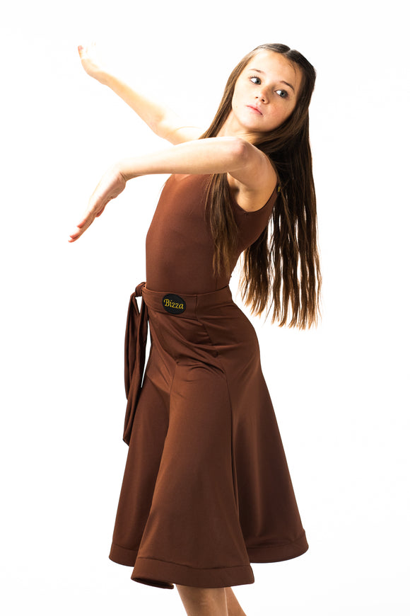 Brown Panelled Ballroom Skirt with Integrated Belt