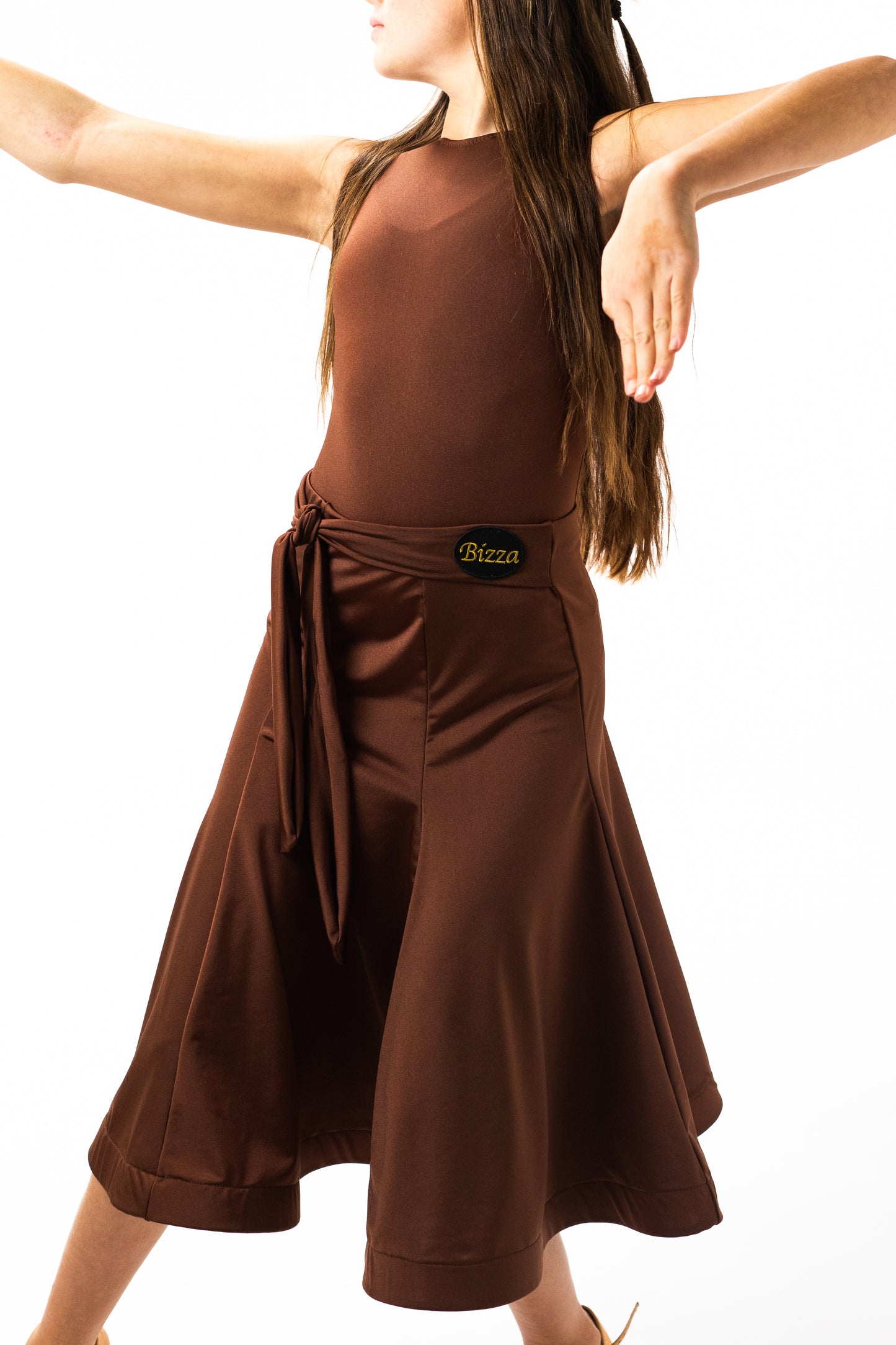 Brown Panelled Ballroom Skirt with Integrated Belt