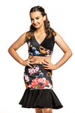 Floral Drop Waisted Latin Skirt with Crepe Frill.