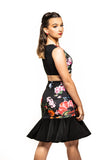 Floral Drop Waisted Latin Skirt with Crepe Frill.