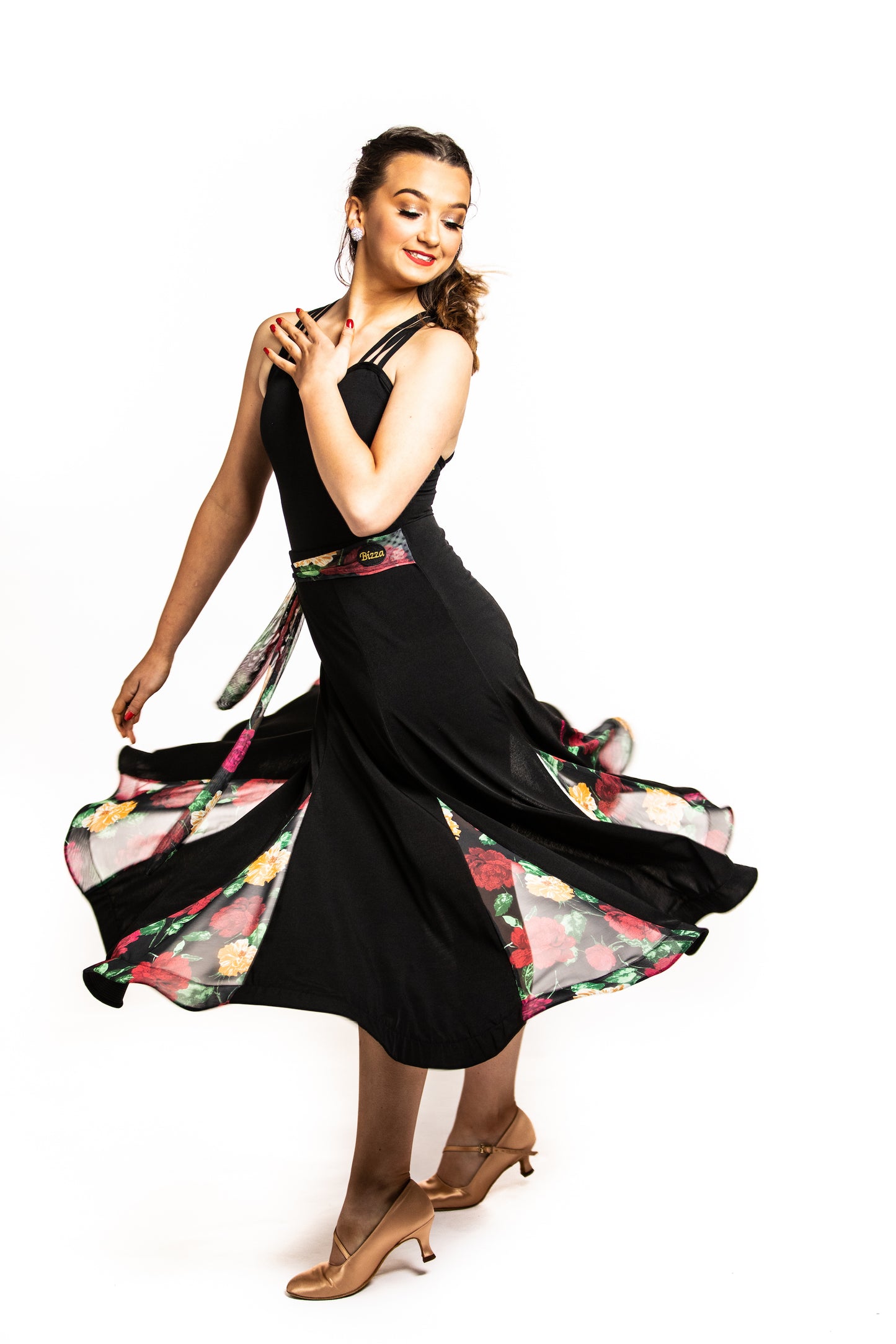 Crepe Ballroom skirt with floral essence & Integrated belt