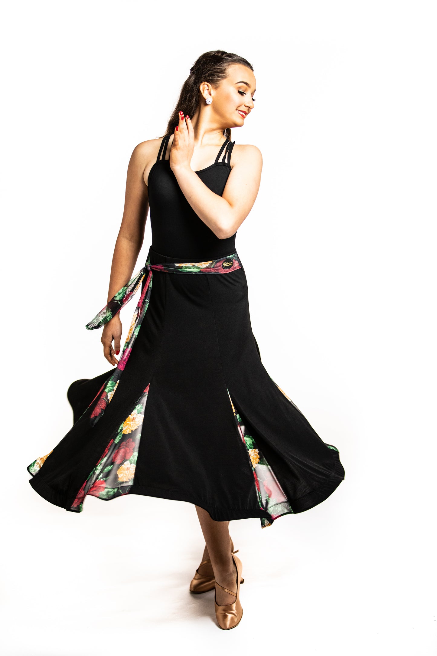 Crepe Ballroom skirt with floral essence & Integrated belt