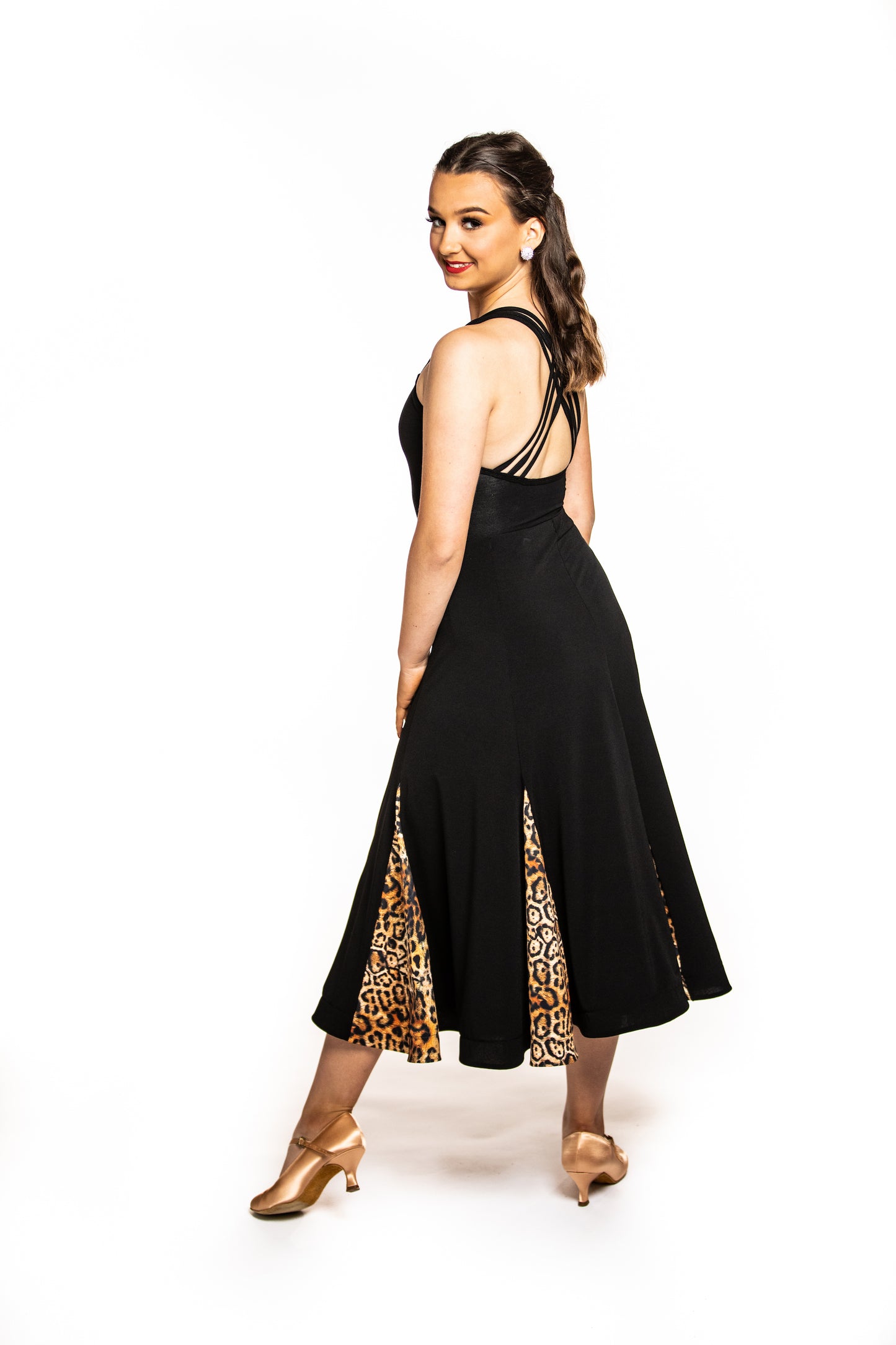 Black Ballroom Skirt With Bright Leopard inserts & Integrated Belt