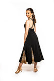 Black Ballroom Skirt With Bright Leopard Inserts And Integrated Belt