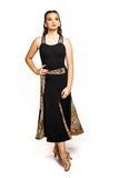 Black Ballroom Skirt With Bright Leopard inserts & Integrated Belt