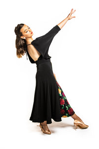 Black Ballroom Skirt With Floral essence