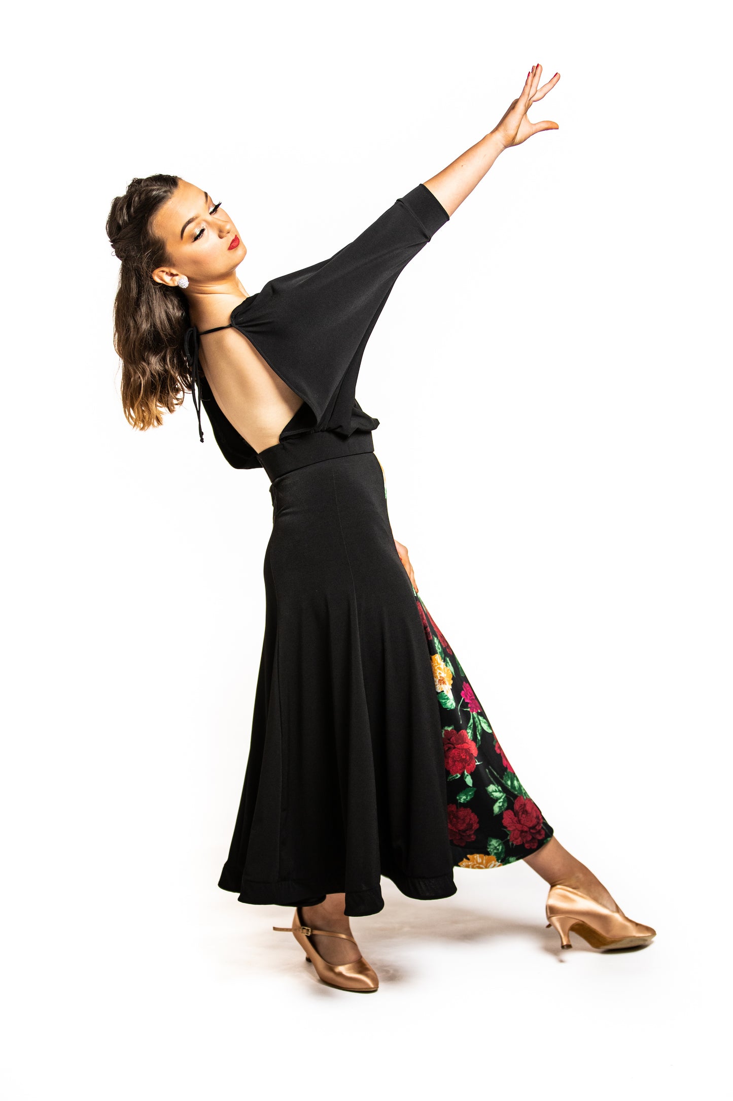 Black Ballroom Skirt With Floral Essence