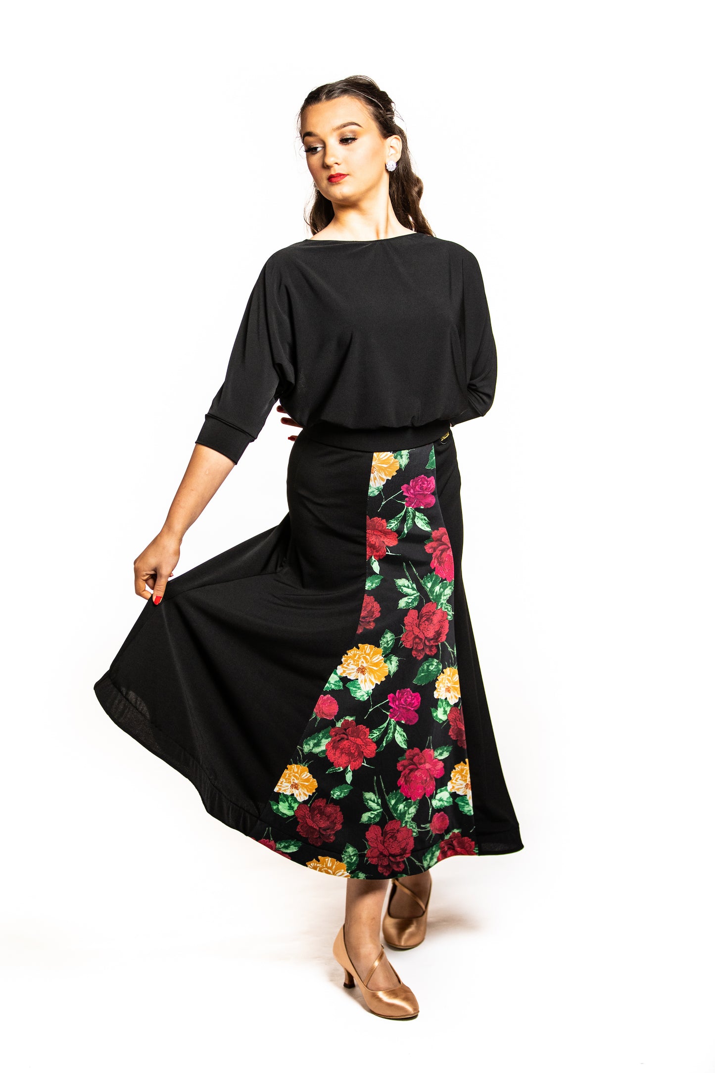 Black Ballroom Skirt With Floral essence