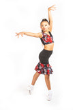 Black & Red floral Drop Waisted latin skirt