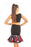 Black & Red floral Drop Waisted latin skirt