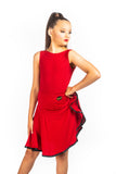 Red Crepe Skirt With Black Bias Edge