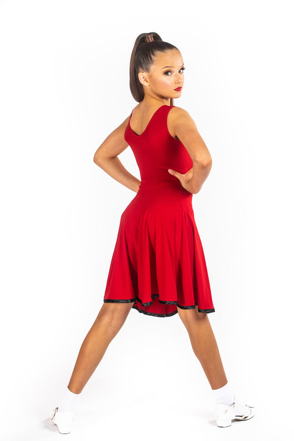 Red Crepe Skirt With Black Bias Edge