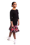 Summer Floral Drop Waisted Skirt with Black Edge