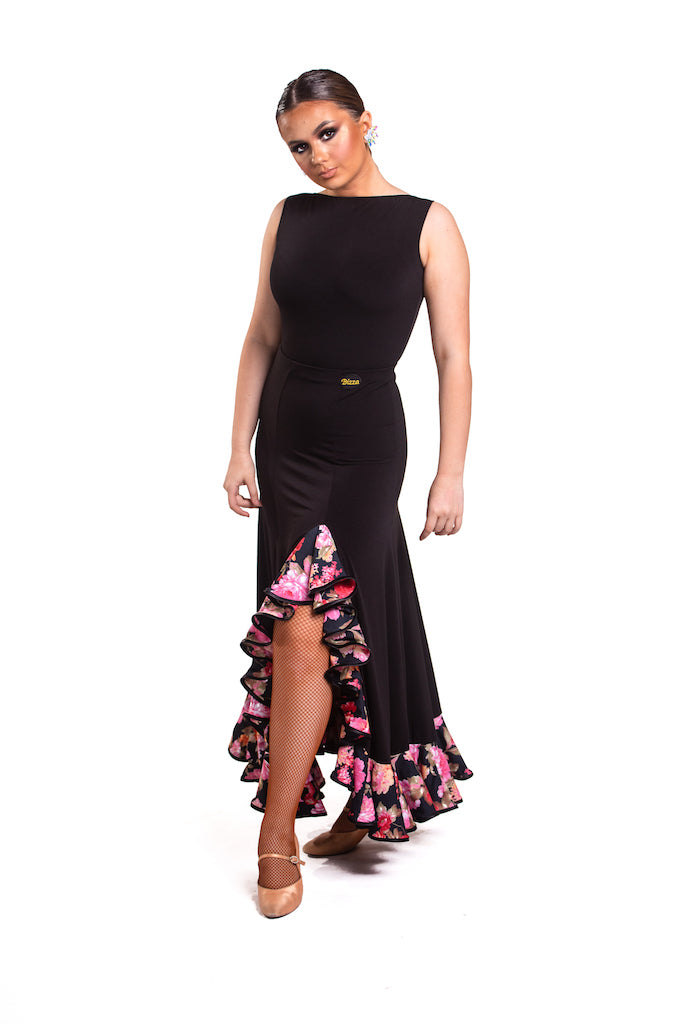 BALLROOM SKIRT WITH FLORAL TRIM