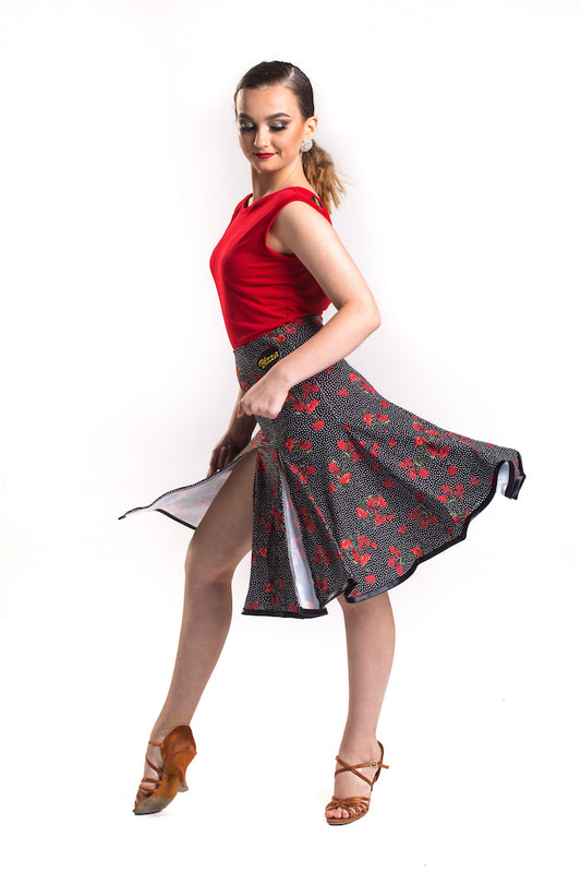 POLKADOT-POPPY PANELLED SKIRT WITH SPLITS