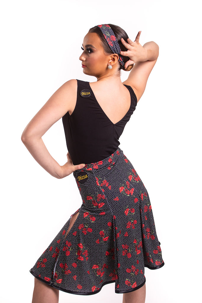 POLKADOT-POPPY PANELLED SKIRT WITH SPLITS