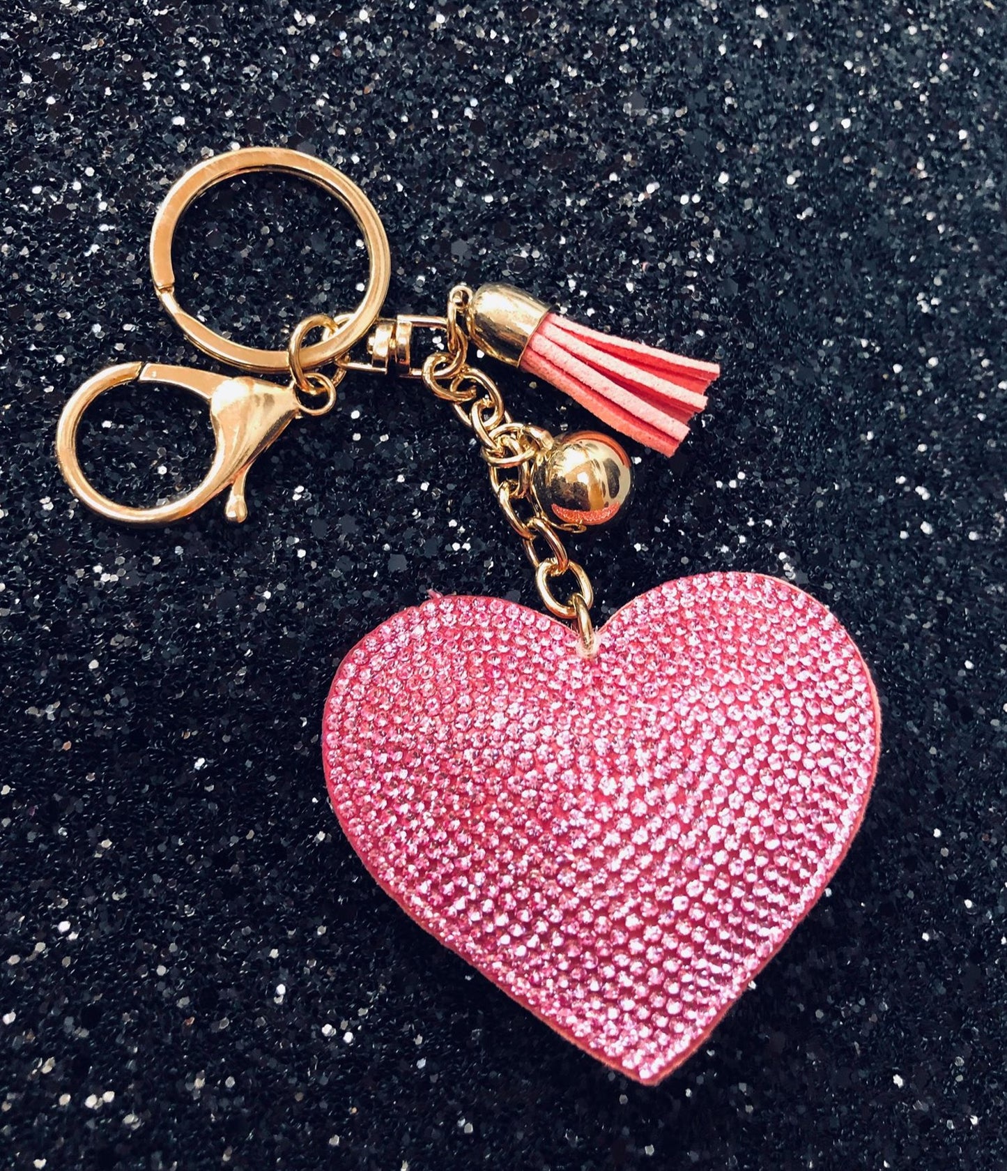 PINK HEART DIAMANTE KEYRING