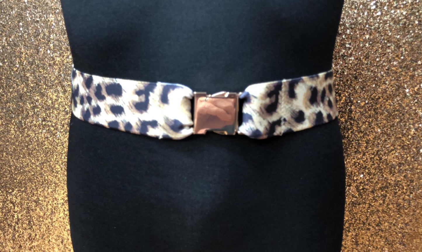 Leopard Print Elasticated Belt with Buckle