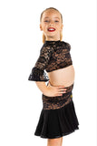 Tan&Black Lace Crop Top With Lace Flounce Sleeves