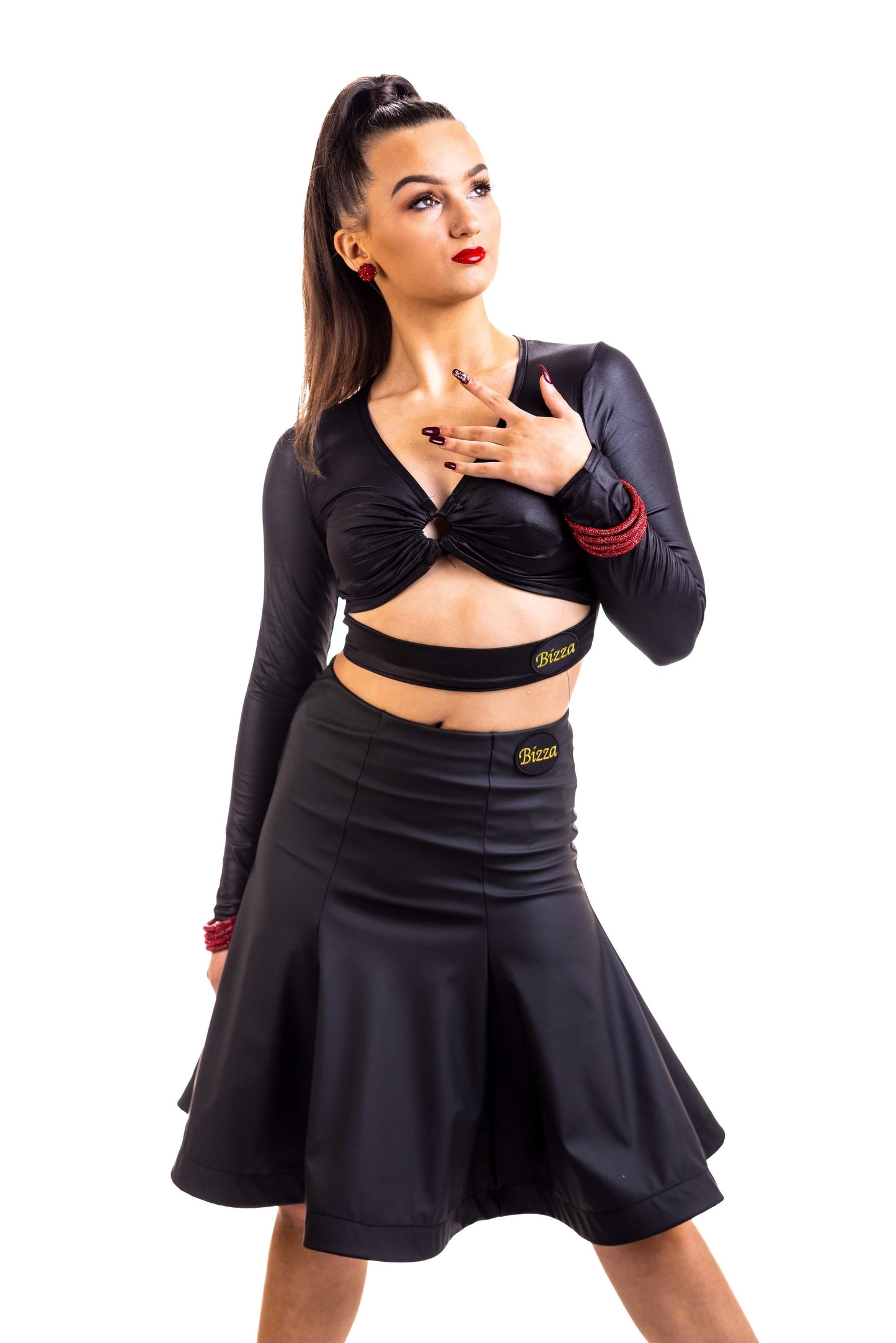 Leatherette Panelled Latin Skirt