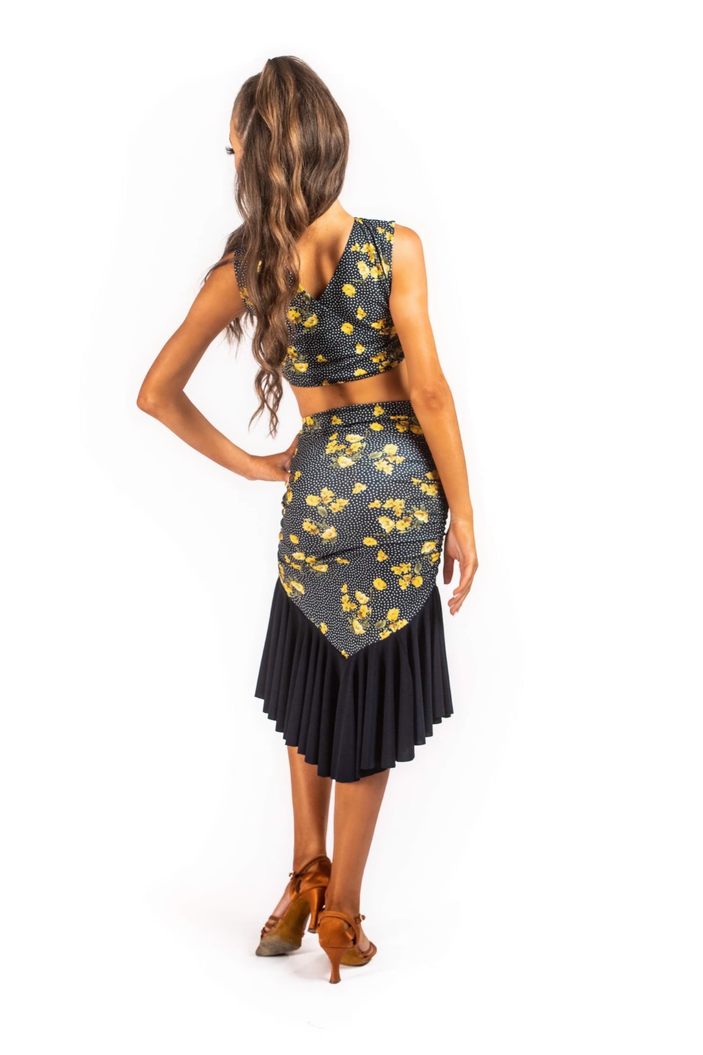 Yellow &Navy Polkadot Poppy Ruched skirt