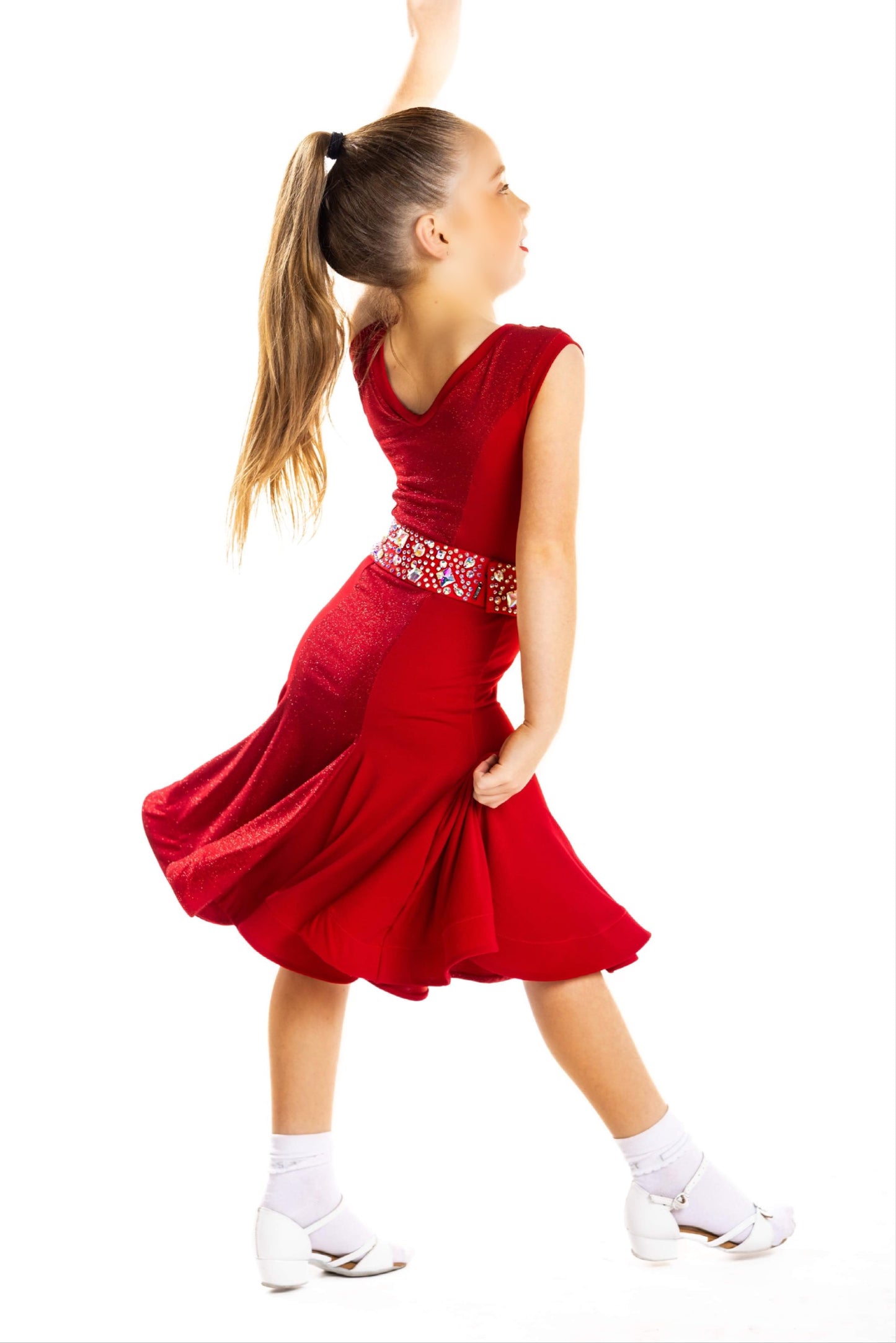 Red Crepe & Red Sparkle Panelled Dress